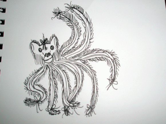 Black and white cartoon of a Yorkie/octopus hybrid